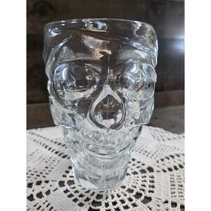 Skull Shaped Glass Beer Mug Luminarc USA 6.5"H